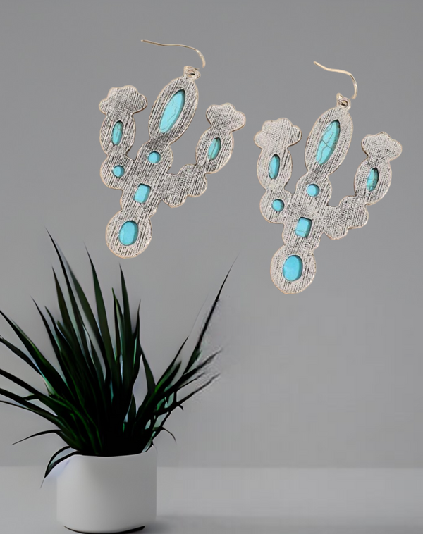 Turquoise cactus drop earrings