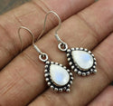Natural Moonstone Dangle Earrings 7x10mm Pear Gemstones 925 Silver Overlay