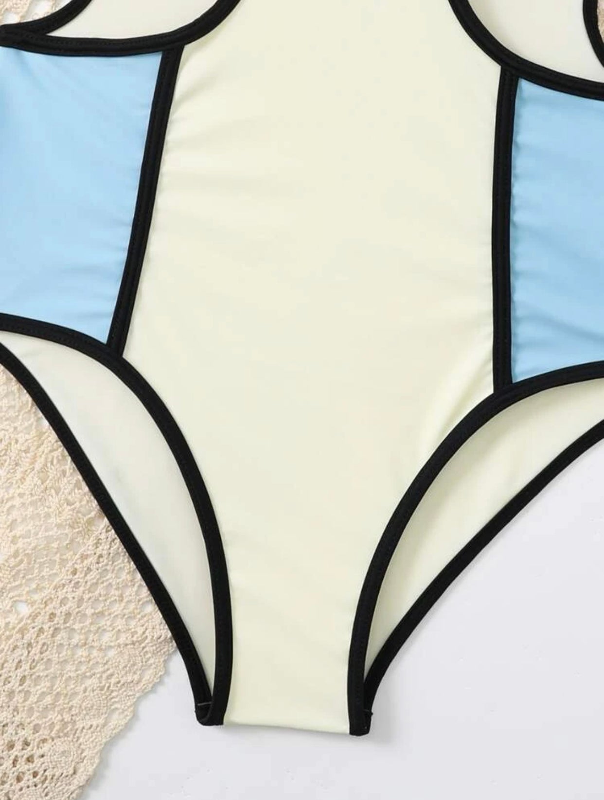 Teen girls color block cut out contrast binding one piece swimsuit