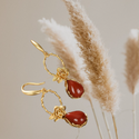 Designer original ancient gold craftsmanship inlaid southern red tourmaline peony flower earrings