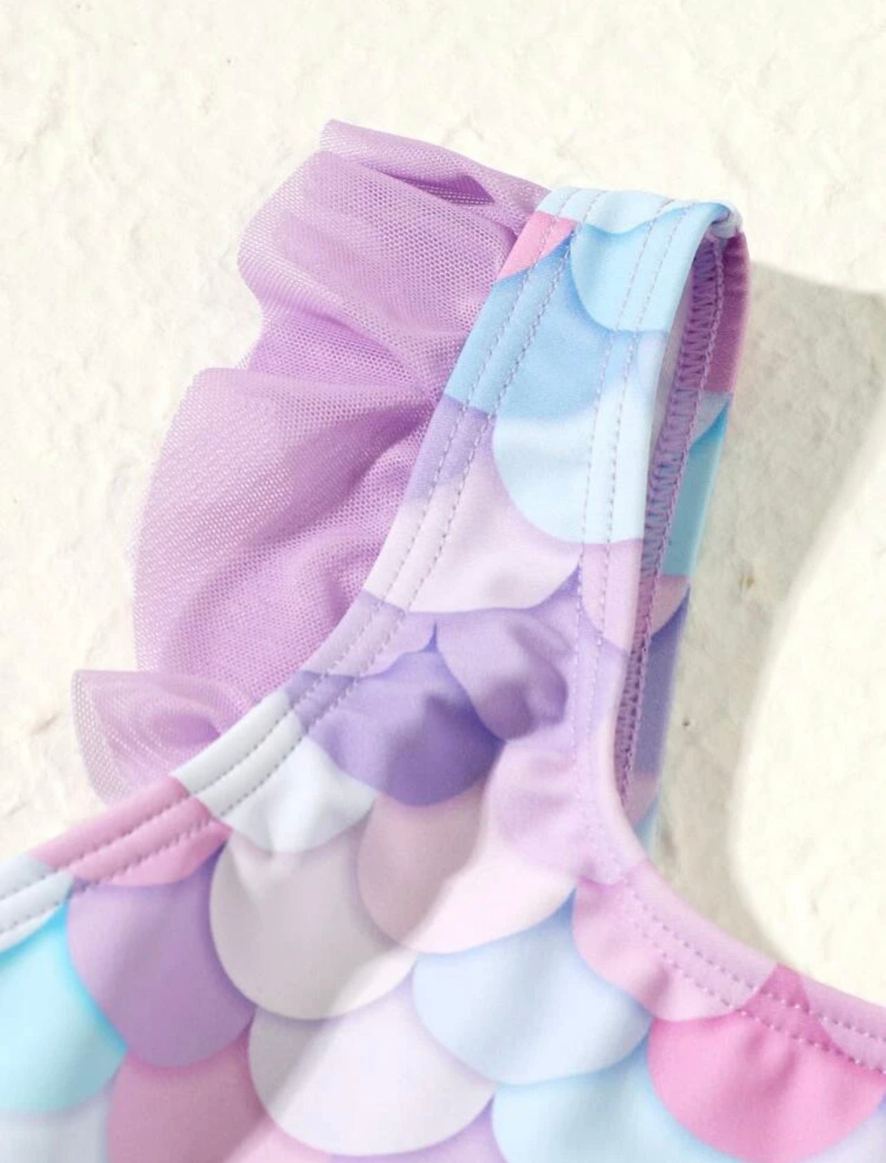 Girls Fish Scale Print Ruffle One Piece Swimsuit