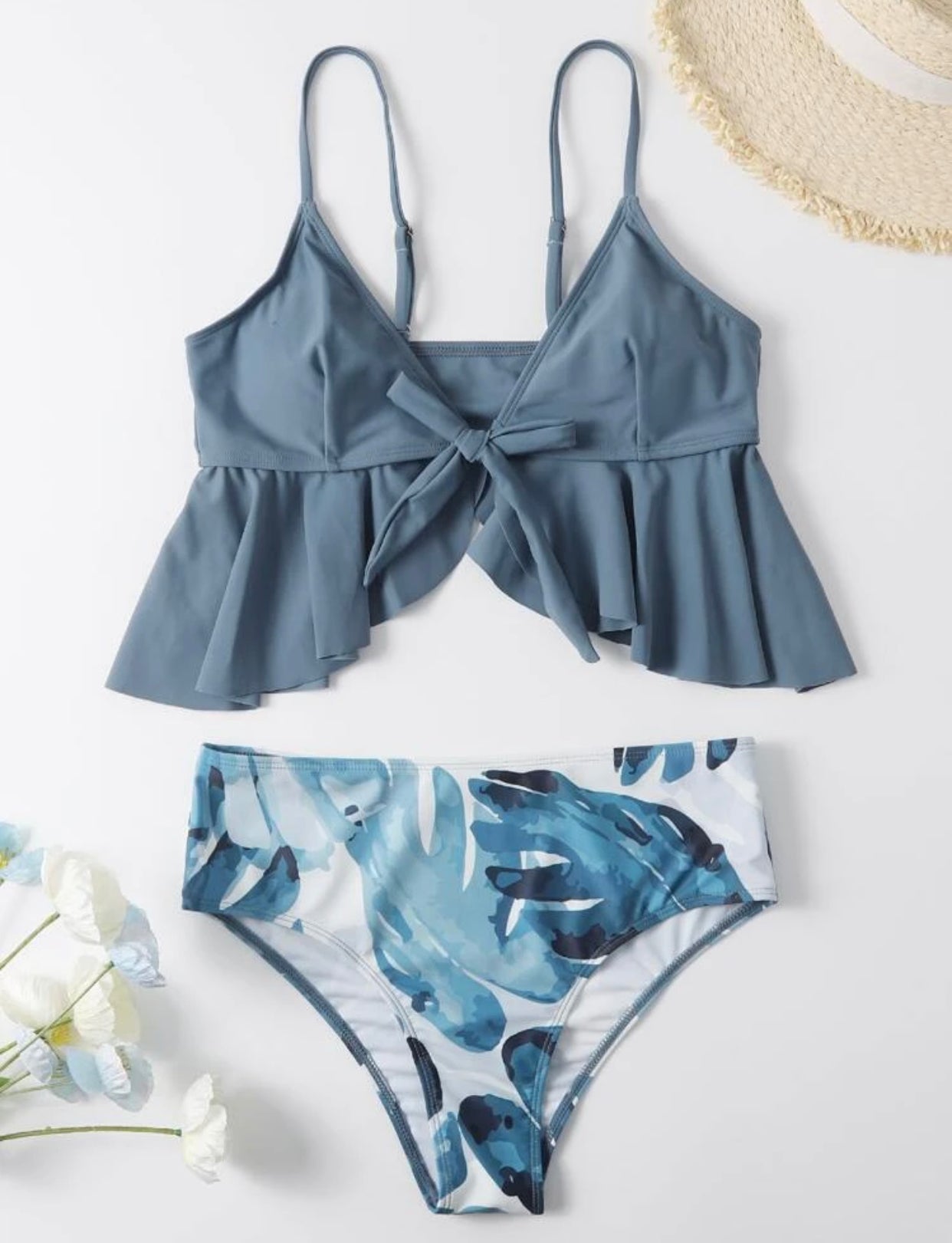 Tropical ruffle hem knot front bikini swimsuit - Christina’s unique boutique LLC