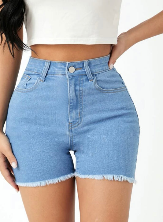 Petite washed raw hem denim shorts