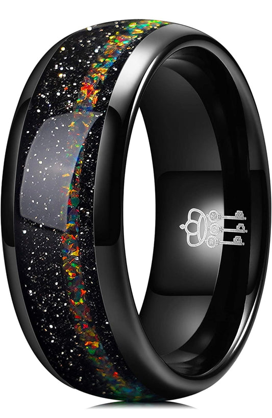 Mens Womens 4mm 8mm Fire Created-opal Inlay Tungsten Wedding Rings Band