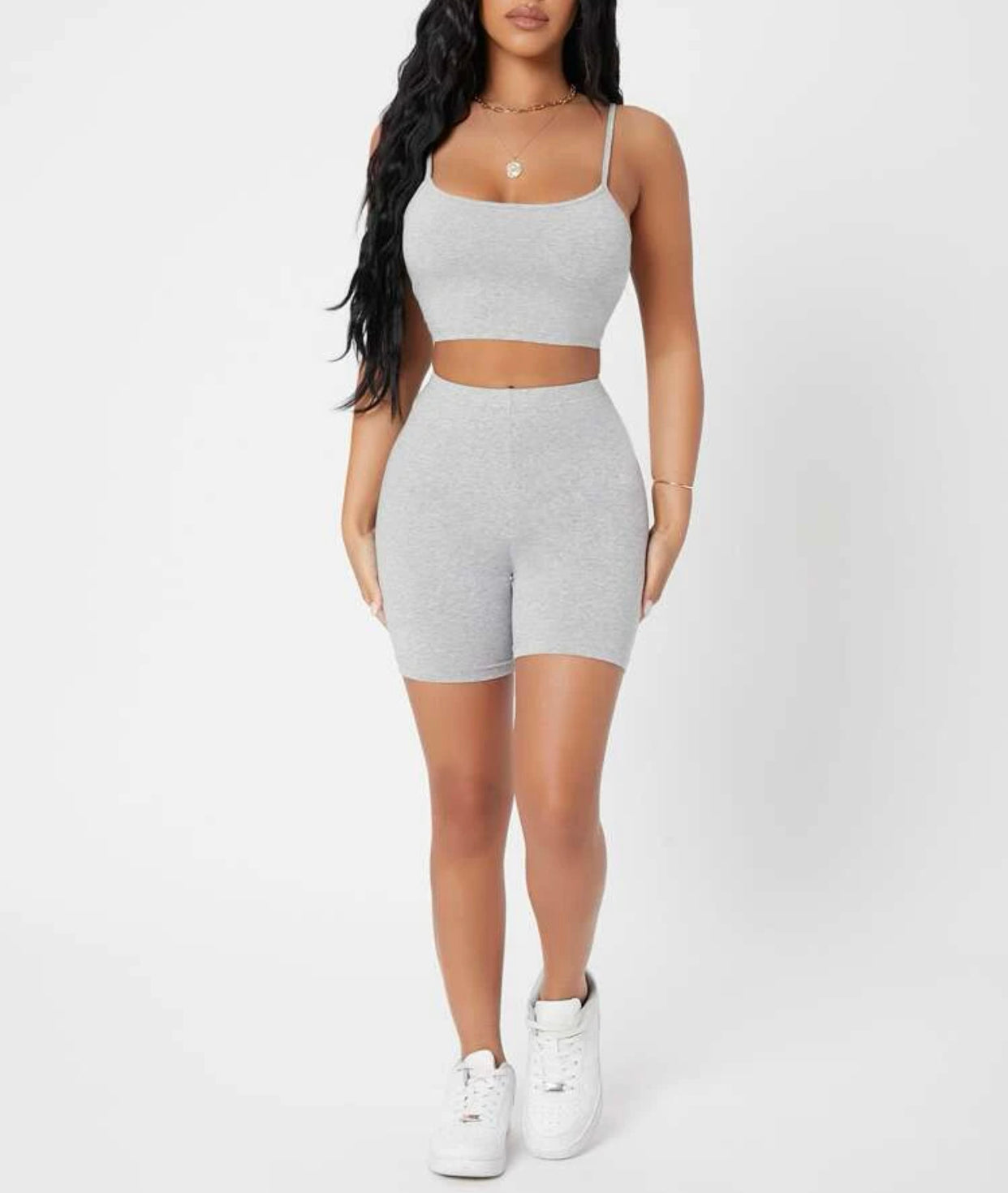 Petite knit cami top and biker shorts set
