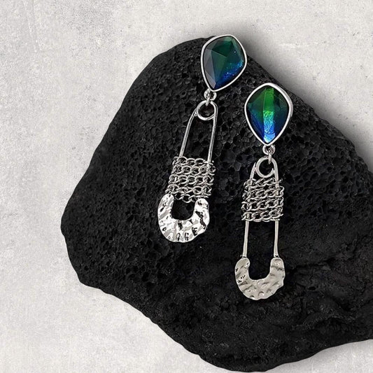 Safety pin design drop earrings