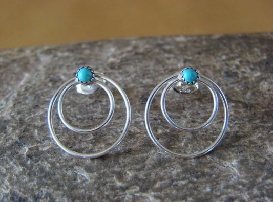 Vintage inspired Circle Hoop Blue Stone Post Earrings