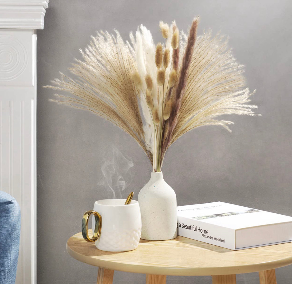 Pampas Grass, 130PCS Dried Pampas Grass Bunny Tail Grass Reed Boho Decor