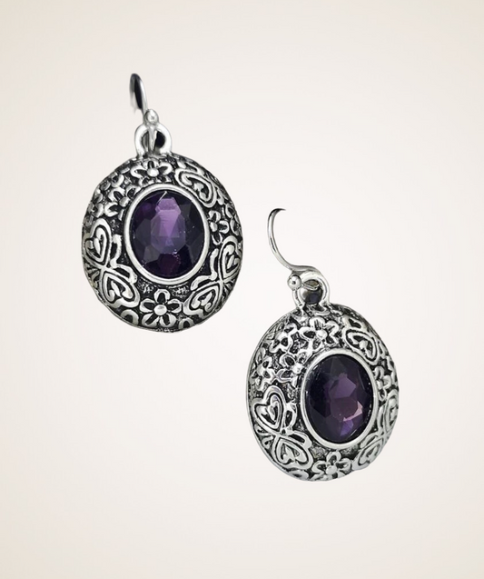 Sparkling purple decor dangle earrings