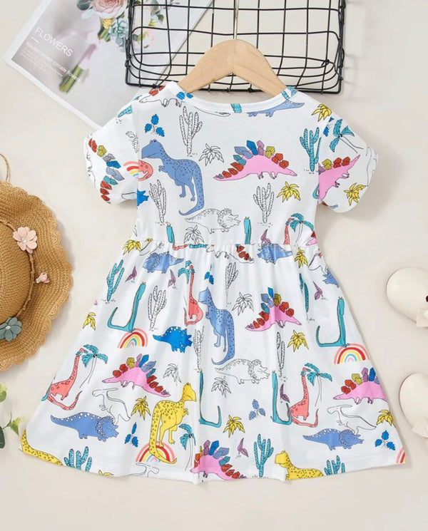 Toddler girls cactus & dinosaur print dress