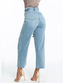 High waisted ripped detail palazzo jeans