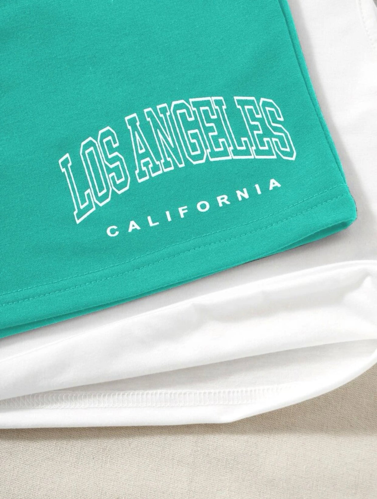 Tank top & letter graphic drawstring waist shorts