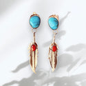 Turquoise and coral decor feather dangle earrings