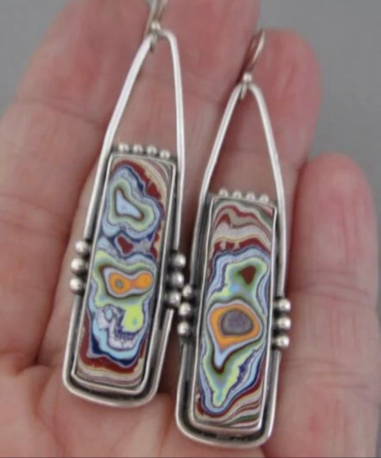 Retro oblong fordite geometric colorful glazed marble dangle earrings. - Christina’s unique boutique LLC