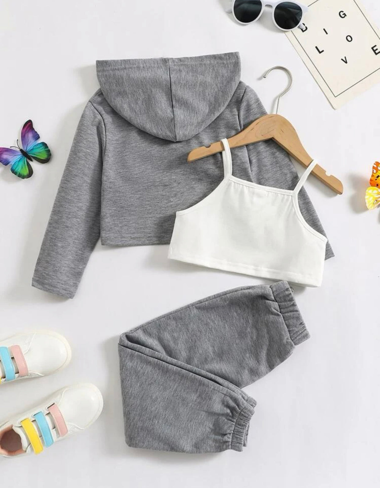 Toddler girls butterfly and slogan graphic cami top & hoodie & sweatpants