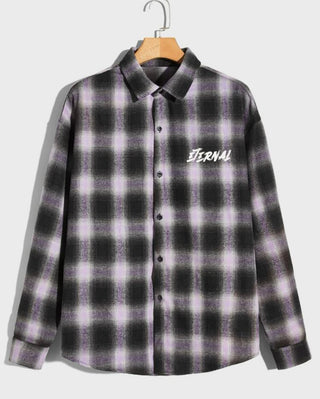 Guys letter wings graphic plaid button front shirt