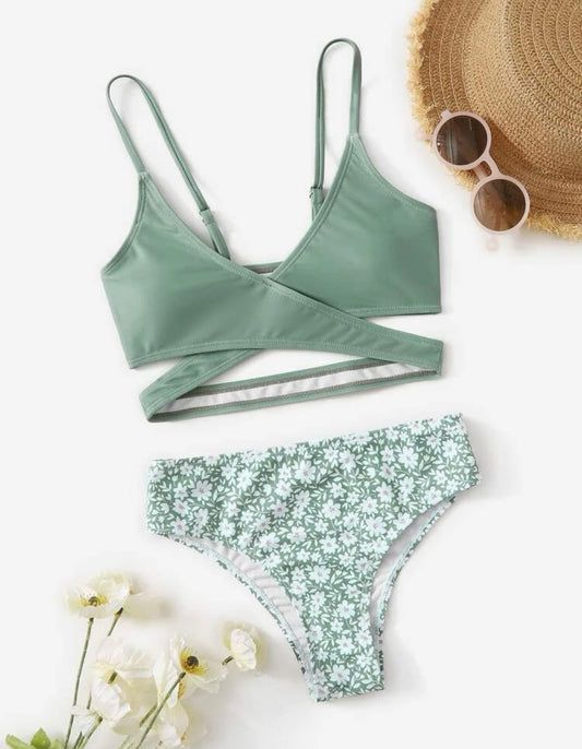 Girls Floral Wrap Bikini Swimsuit