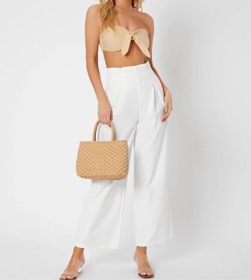 Tall Solid Pleated High Waist Wide Leg Pants