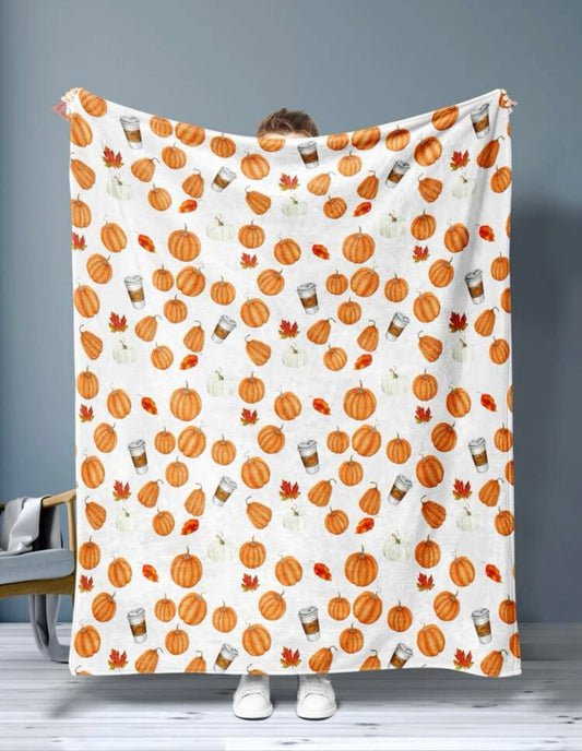 Pumpkin & cup pattern flannel blanket