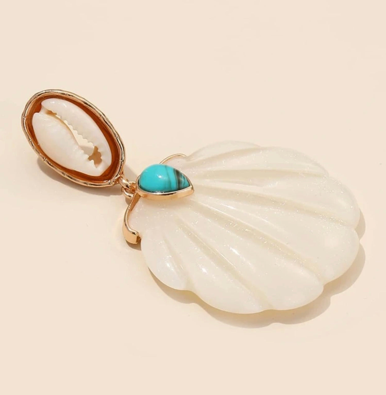 Shell decor turquoise and cream colored dangle earrings - Christina’s unique boutique LLC