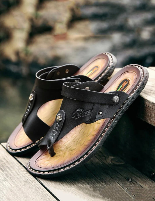 Men’s letter embossed studded decor thong sandals
