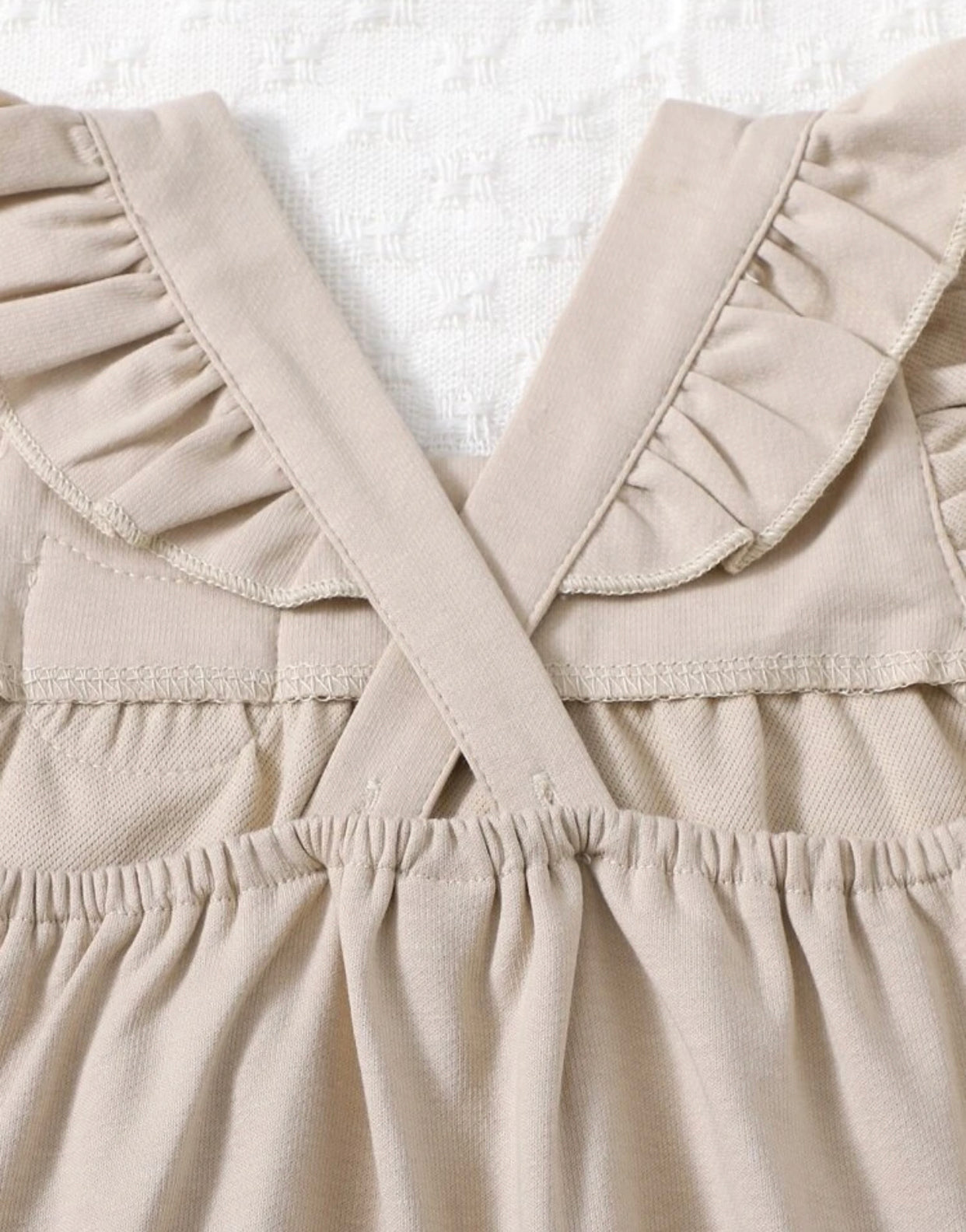 Khaki colored baby girl cartoon patched ruffle trim jumpsuit - Christina’s unique boutique LLC