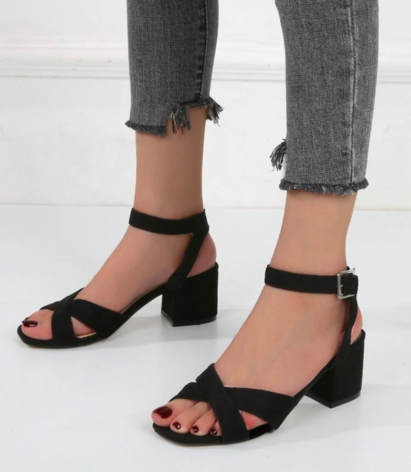 Criss cross chunky wide fit  heeled sandals