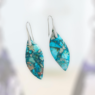 Blue Imperial Jasper Stone Drop Earrings for Women Leaf Shape Jewelry