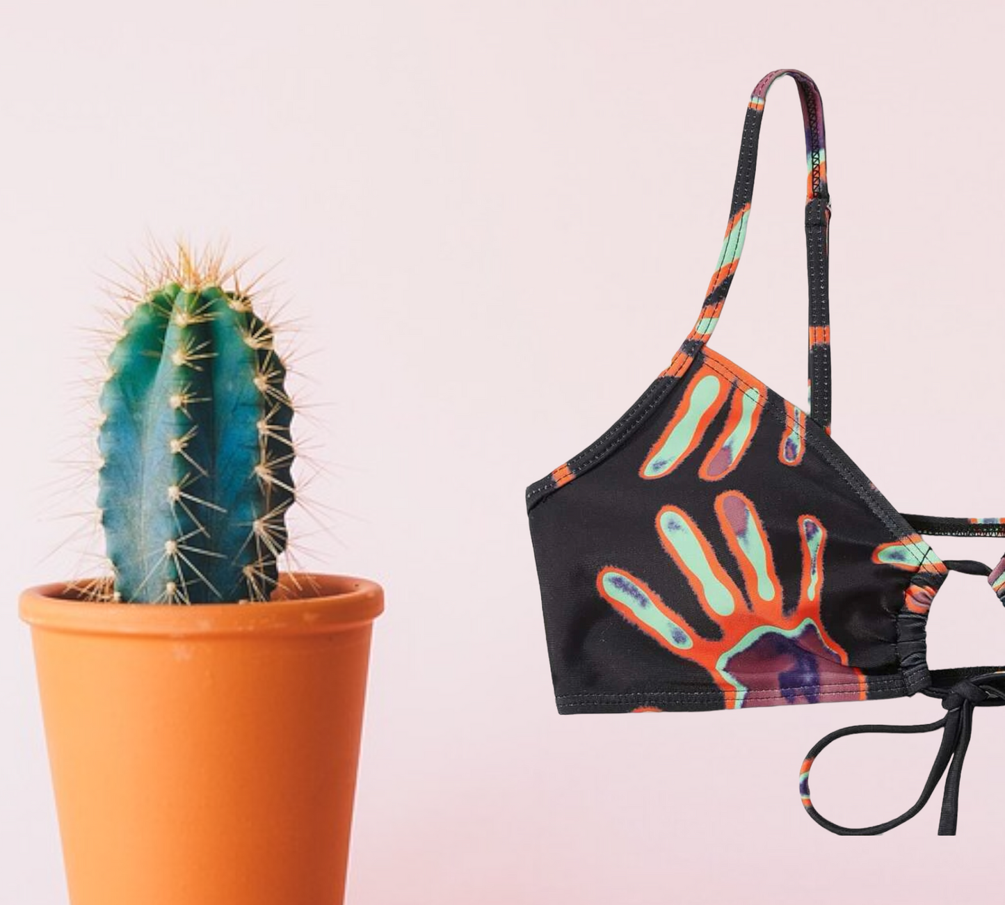 Street life hand print drawstring bikini swimsuit