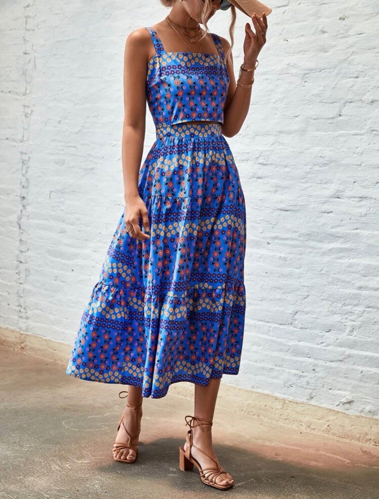 Random ditsy floral cut out ruffle hem dress