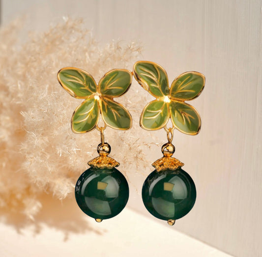 Fashion Vintage Green colors Flower earrings nature stone earrings Ethnic Jewelry for women
