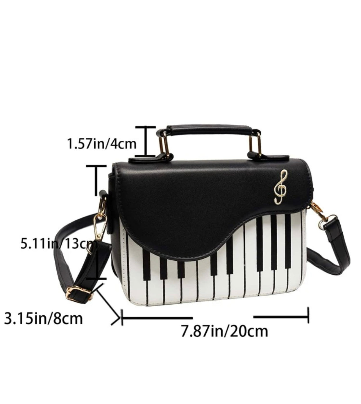 Piano print music note embroidered square bag