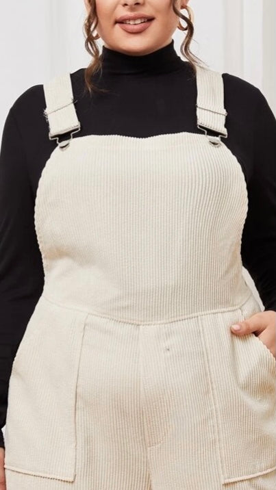 Plus slanted pockets corduroy overall