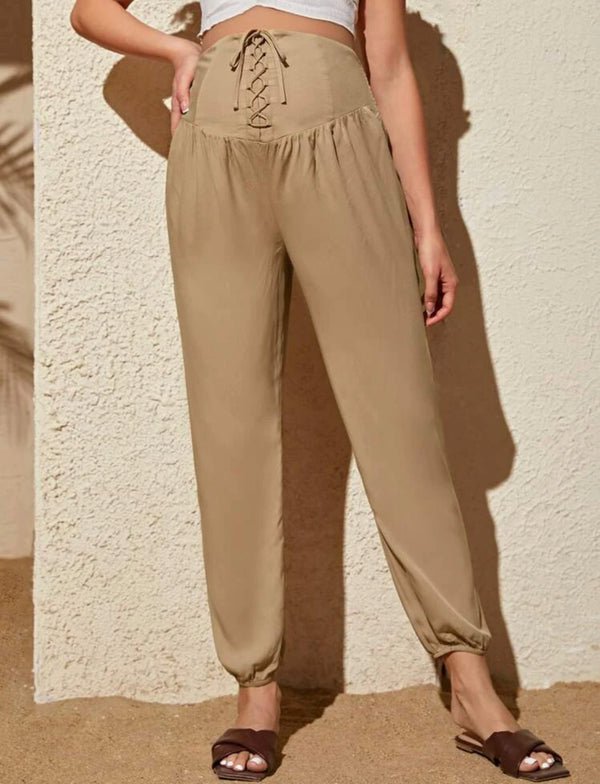 Maternity solid lace up pant