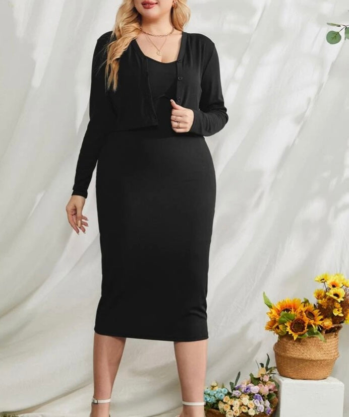 Plus button front top and cami dress