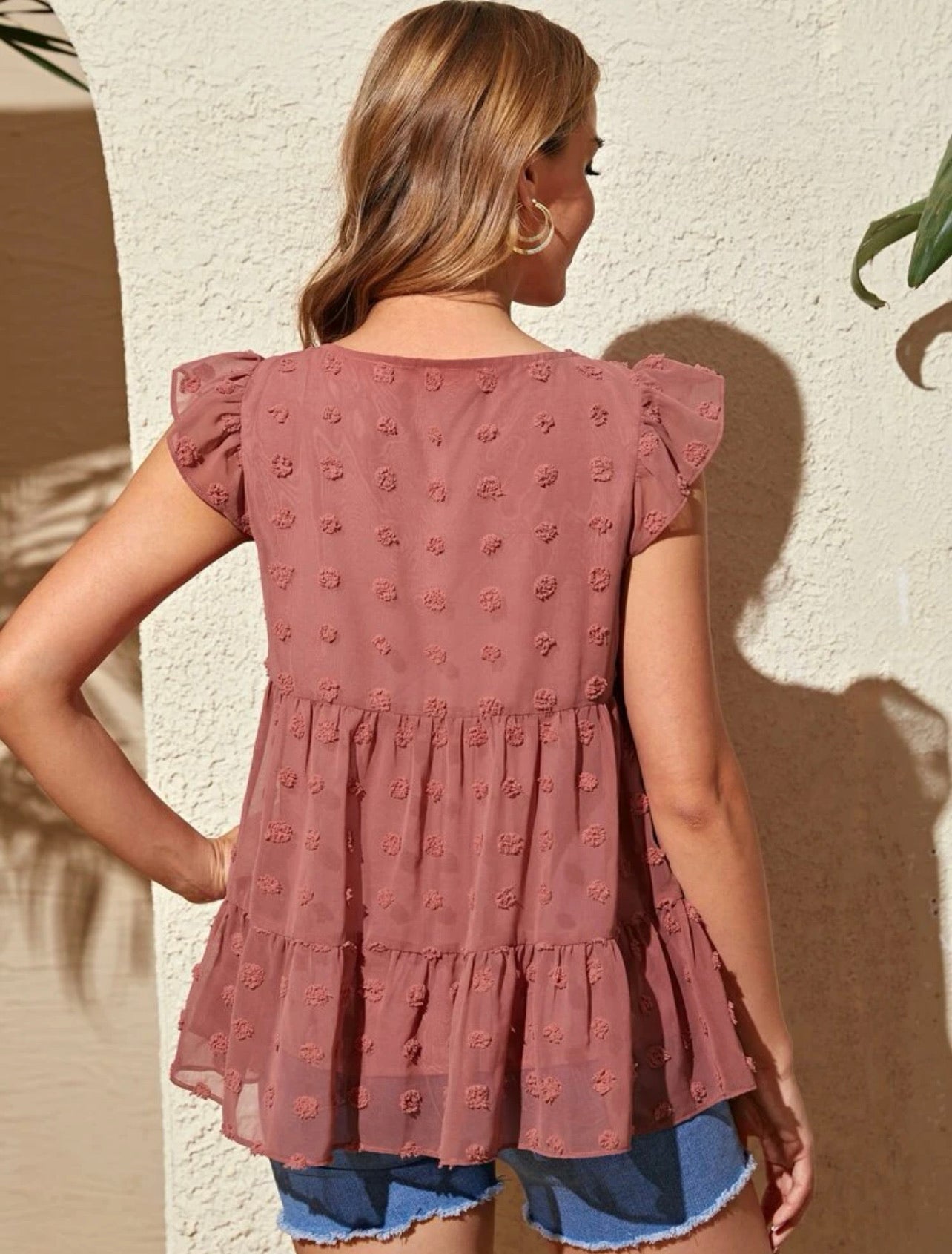 Maternity swiss dot ruffle hem top