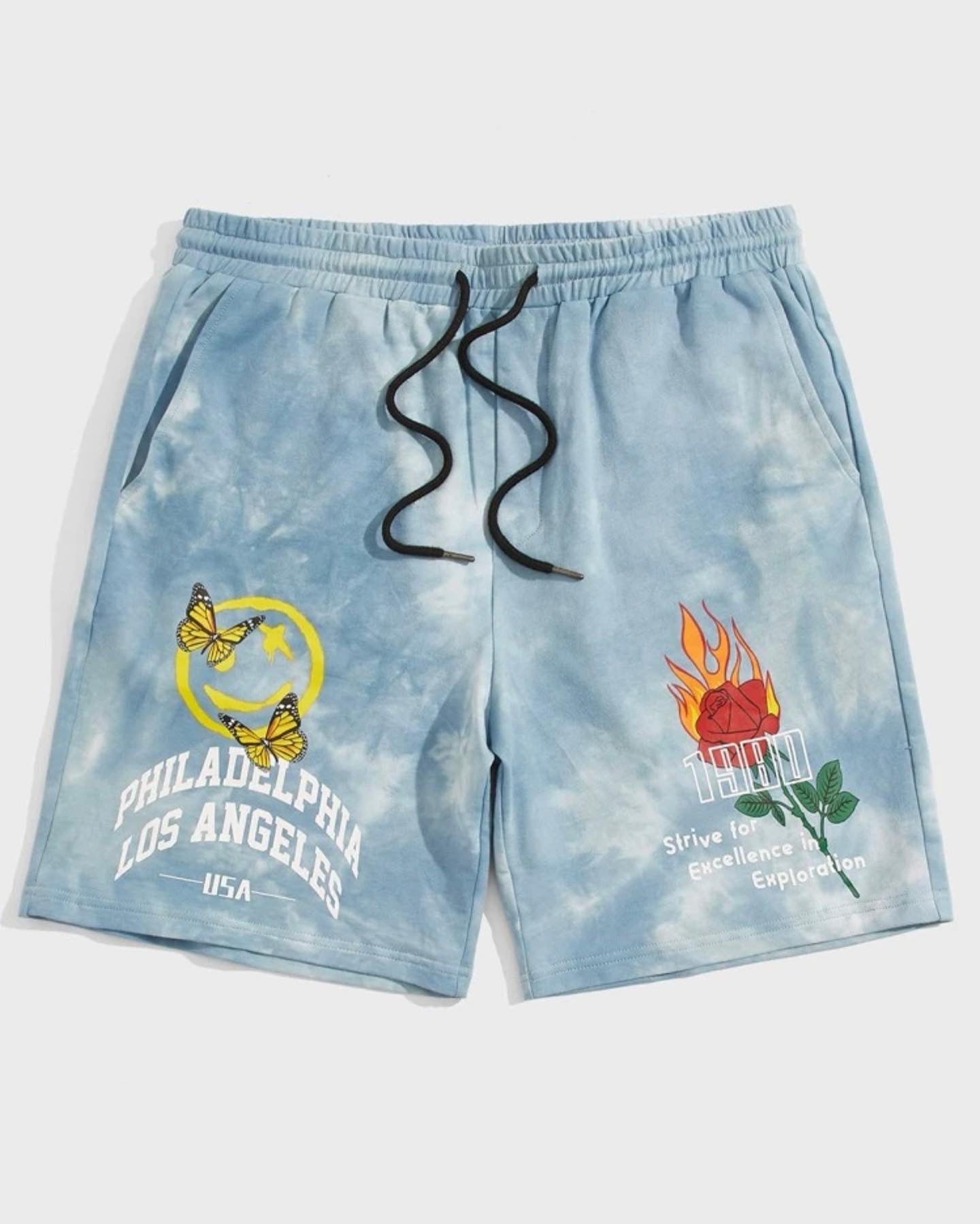 Men’s tie dye slogan graphic drawstring track shorts
