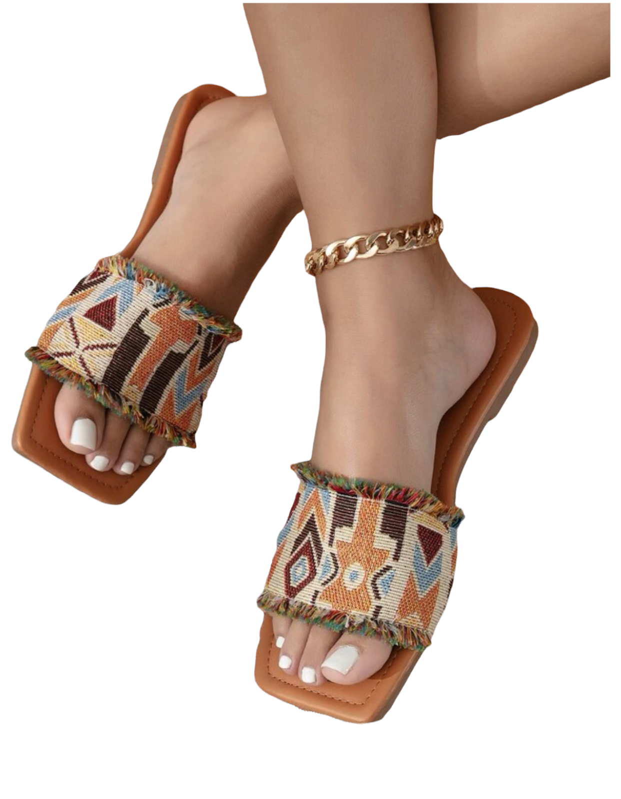 Color block raw trim slide sandals