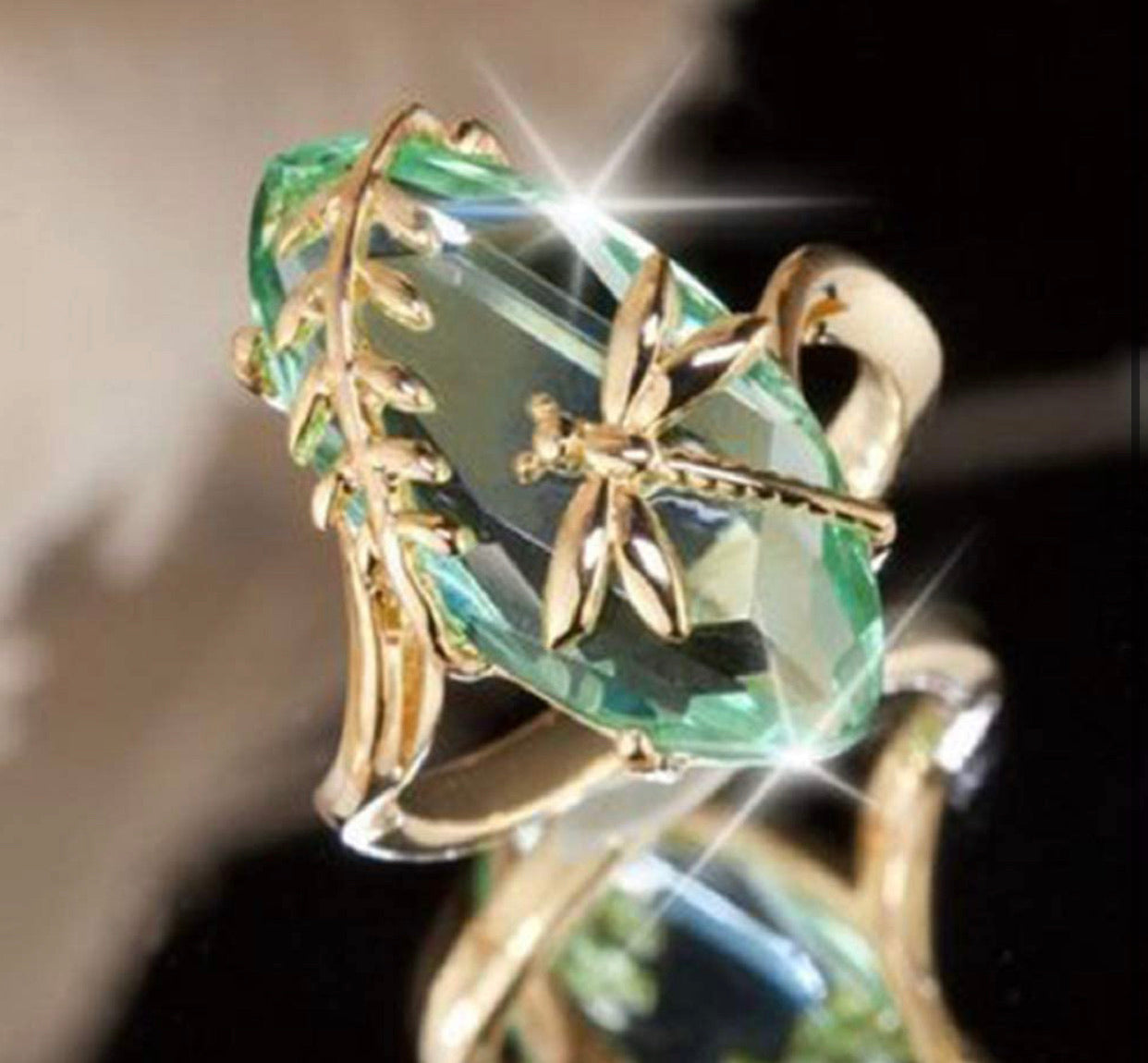 Women 18K Yellow gold Filled Dragonfly Emerald Silver Ring - Christina’s unique boutique LLC
