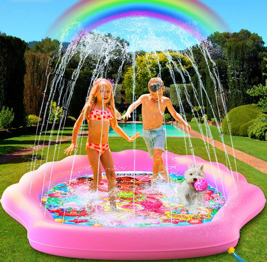 Princessea Imani Outdoor Splash Pad for Kids (70 Inch) — Inflatable Sprinkler Mat with Wading Pool