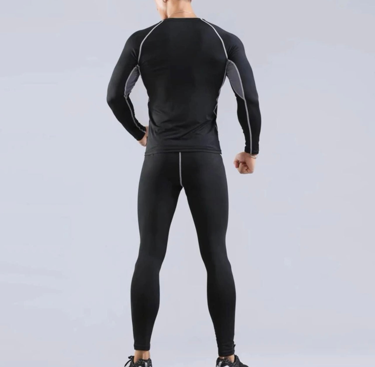 Men geo print top-stitching raglan sleeve sports set