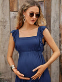 Maternity frill trim strap tied backless dress