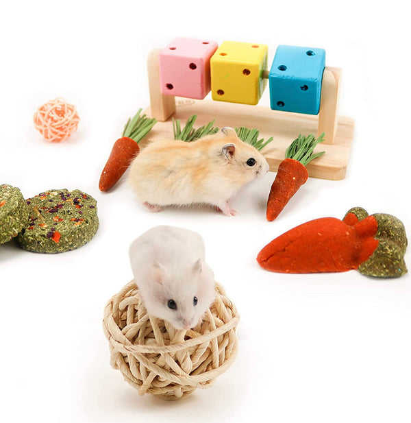 Rabbit Chew Toys, Natural Timothy Grass Teeth Grinding Cakes, Mixed Bunny Treats