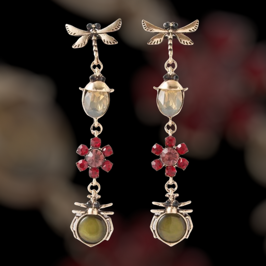 Insect flower decor abalone inspired drop earrings