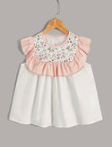 Girls Floral Print Color Block Smock Top