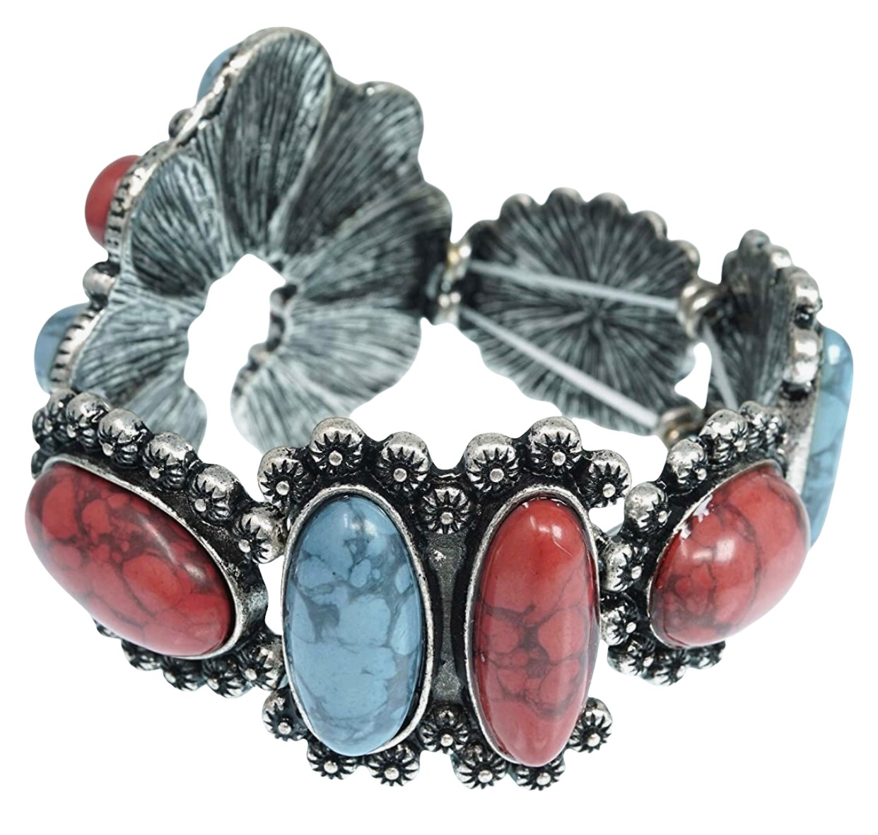 Squash Blossom Naja Style Natural Turquoise Stretch Bracelet