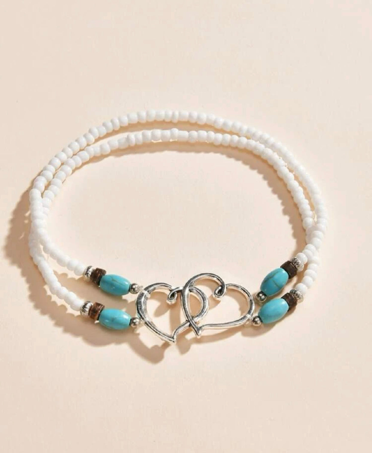 Heart & turquoise decor beaded anklet