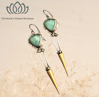 Fabulous two tone green turquoise inspired abstract decor dangle earrings - Christina’s unique boutique LLC
