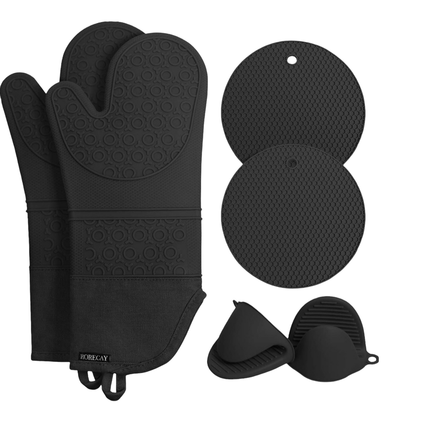 Heat Resistant Silicone Extra Long Oven Mitts and Pot Holders