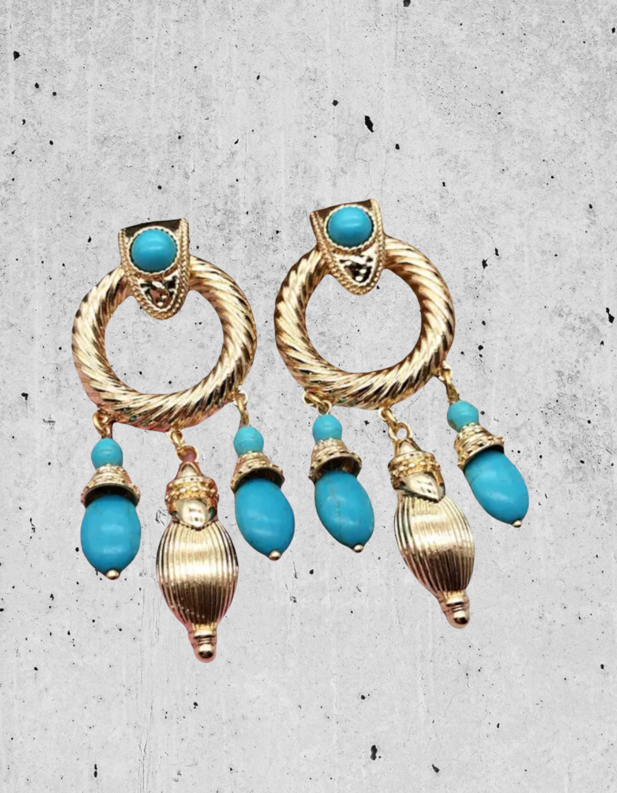 Gold coated turquoise decor drop earrings
